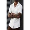 Camisa Jacquard Casual para Hombre con Cuello de Solapa de Manga Corta y Botones