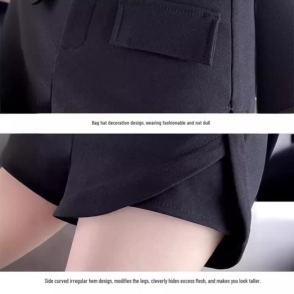 Black High Waist Elastic Women’s Shorts - Slim Fit, Wide-Leg, Casual Large Size Bootcut