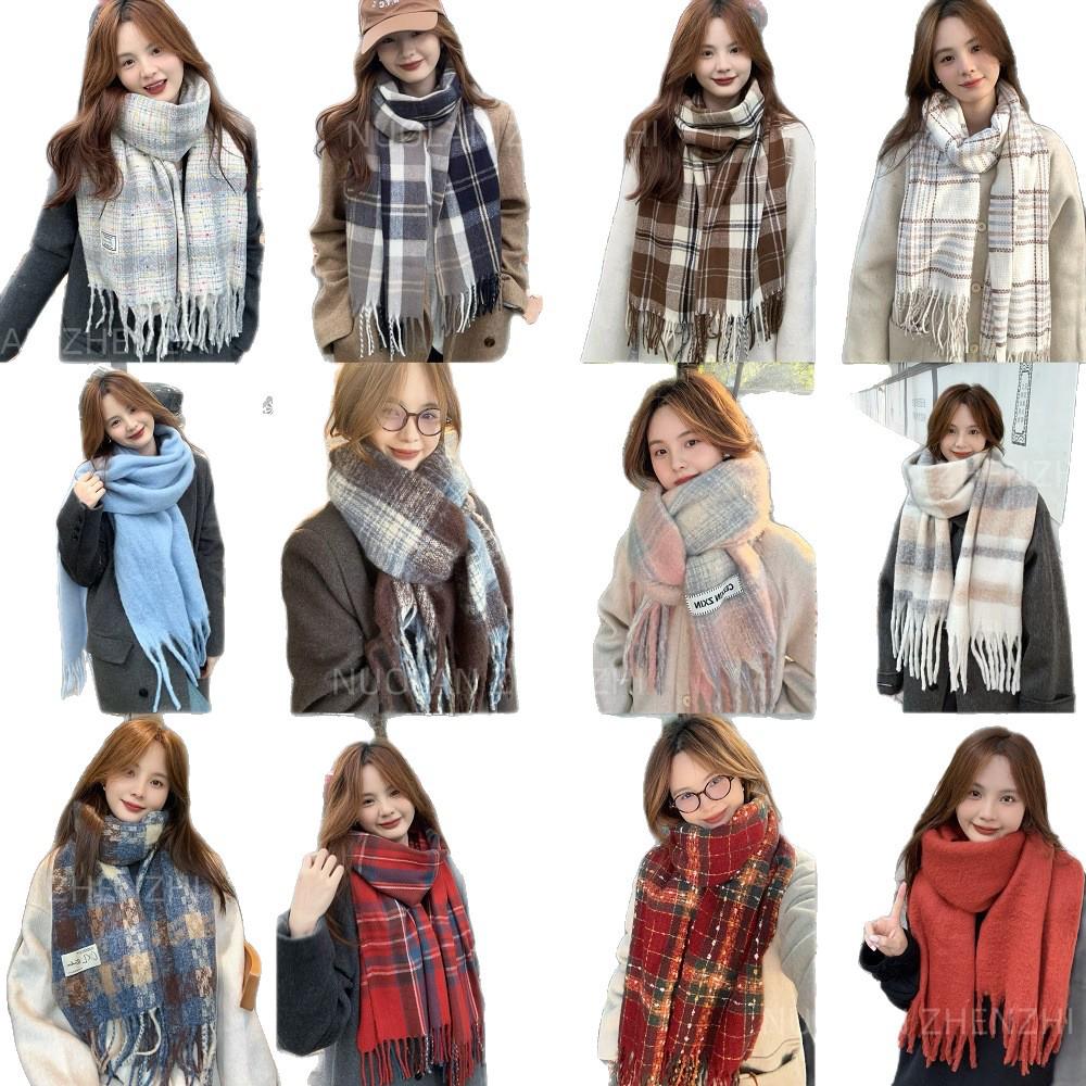 Plaid Korean-Style Women's Winter Scarf - Warm Imitation Cashmere Snood