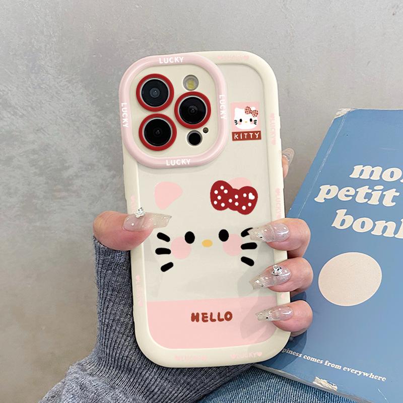 Cute KT Cat Expression Suitable for Apple 16promax Mobile Phone Case Iphone15pro with Lanyard 14 Women's Model 13