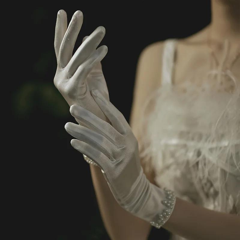 Gants de mariée ivoire, nouveauté, bon marché, pour femme, mariée, perles, accessoires de mariage, 2024