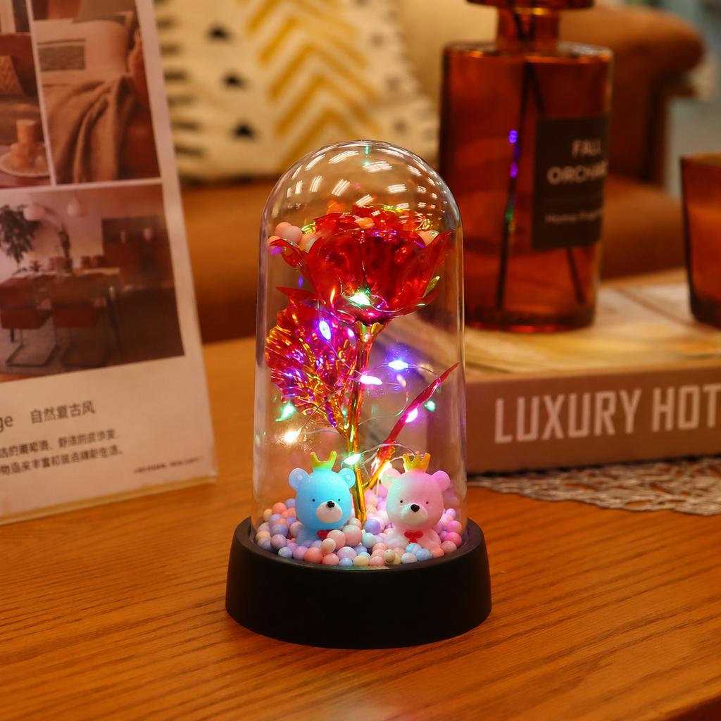 Acrylic Dome Decorative Lamp Decorative Fairy Lights Night Light Preserved Rose Lamp Holographic For Dresser Christmas