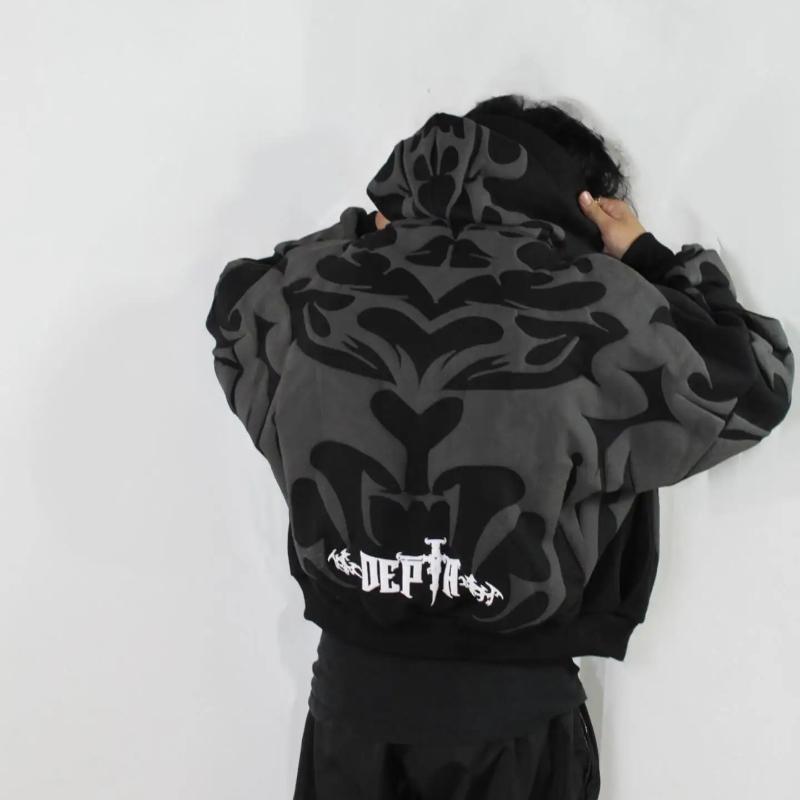 Y2K męska i damska bluza z kapturem hip-hop retro abstrakcyjny wzór nadrukowany harajuku gotycki