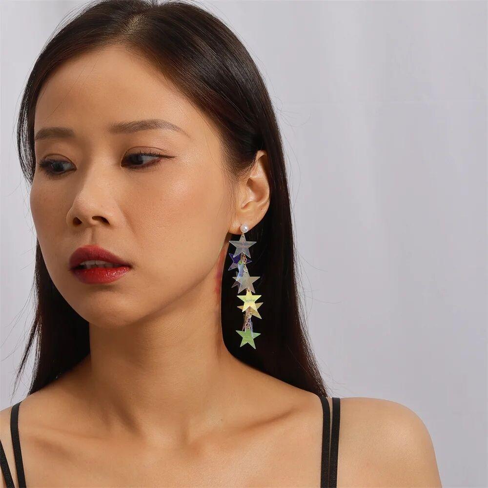 Exquisite Shiny Star Tassel Earrings for Women Girls Dangle Earrings Party Holiday Jewelry Gifts
