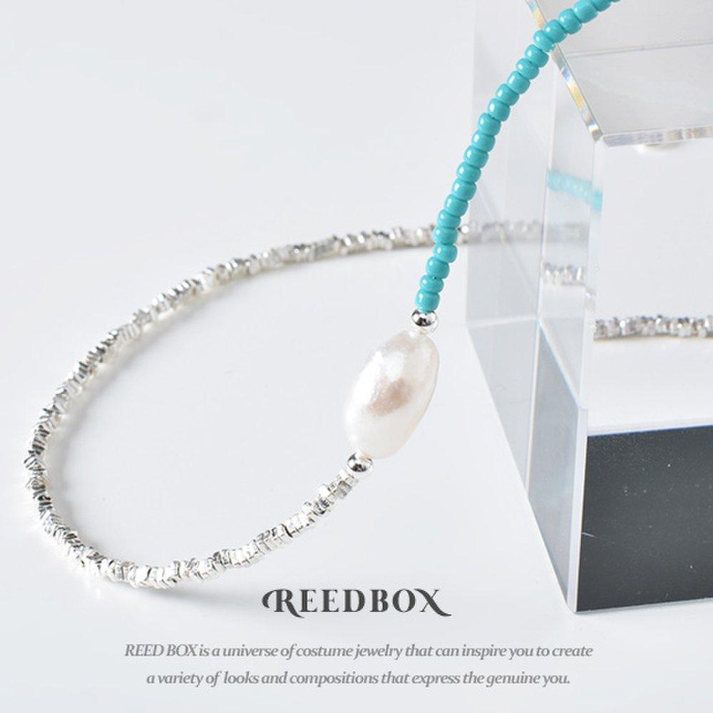 Silver 925 Aqua Turquoise Bead Natural Freshwater Pearl Point Necklace