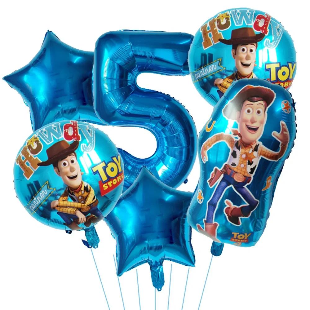 6pcs Toy Story Foil Balloons Buzz Lightyear Woody Birthday Party Decorations Kids Ballon Baby Shower Aluminum Film Balloon Round Sensory Compression