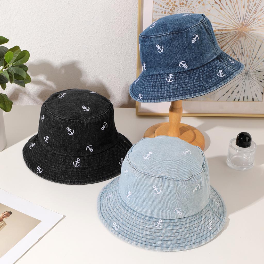 Fashionable washed denim anchor fisherman hat, Korean version simple sun hat, suitable for going out and playing
