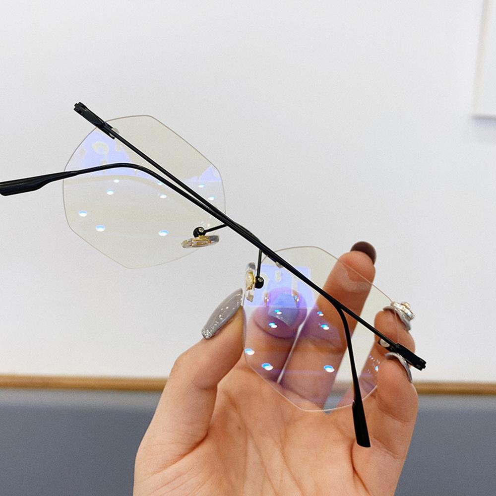 Blue Llight Blocking Rimless Glasses Women Transparent Computer Eyeglasses Polygon Optical Lense Men Eyeawear Spectacle Glasses