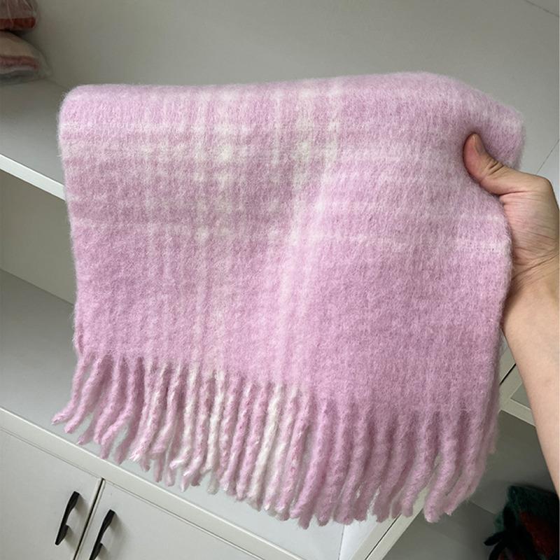 

Клетчатый узор с шерстяным шарфом с бахромой, высококачественный зимний мохеровый теплый шарф, мужские и женские шарфы