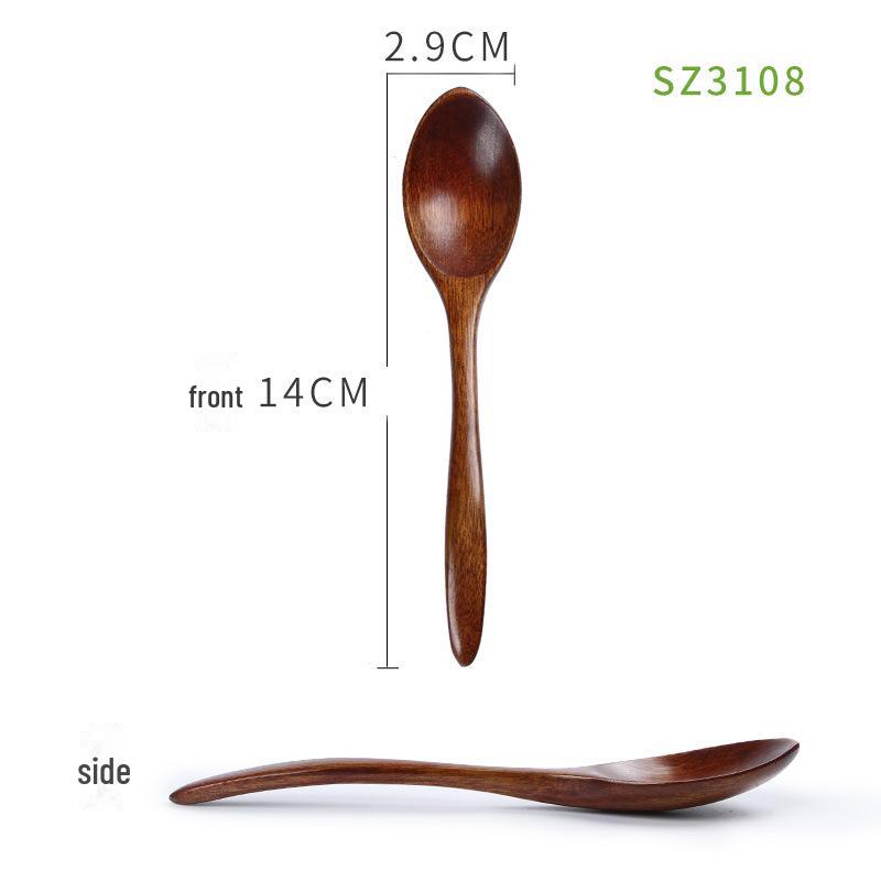 Long-Handled Japanese Wooden Spoon for Rice, Desserts, Coffee, Honey, Jams, and Powder - Engraved Tableware