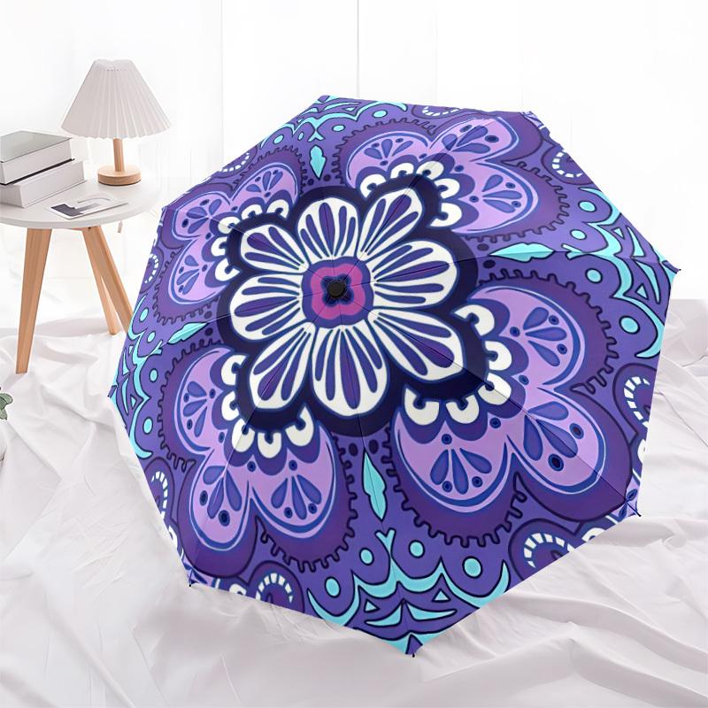1pc Floral Mandala Pattern Automatic Umbrella Portable Home Essential Umbrella, Iron Umbrella Structure Suitable for All Seasons yy251123125