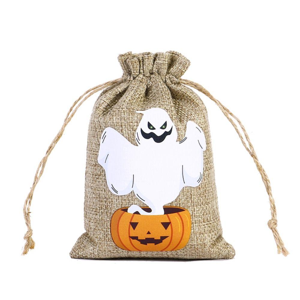 2PCS 10*15cm Halloween Gift Bag Cartoon Pattern Linen Candy Cookies Bag Festival Supplies Packaging Drawstring Bundle Bag
