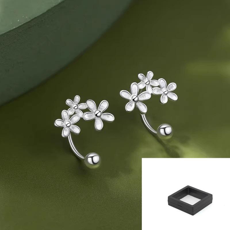 Cercei cu șurub cu flori, cu ac din argint 925 de înaltă calitate, pentru femei