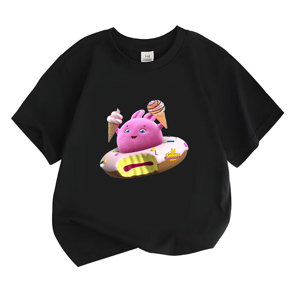 Sunny Bunnies Children's Cartoon T-Shirt Cotton Kids Tees Ice Cream Pattern Cute Boys Girls Tops O-Neck Short Sleeve Summer