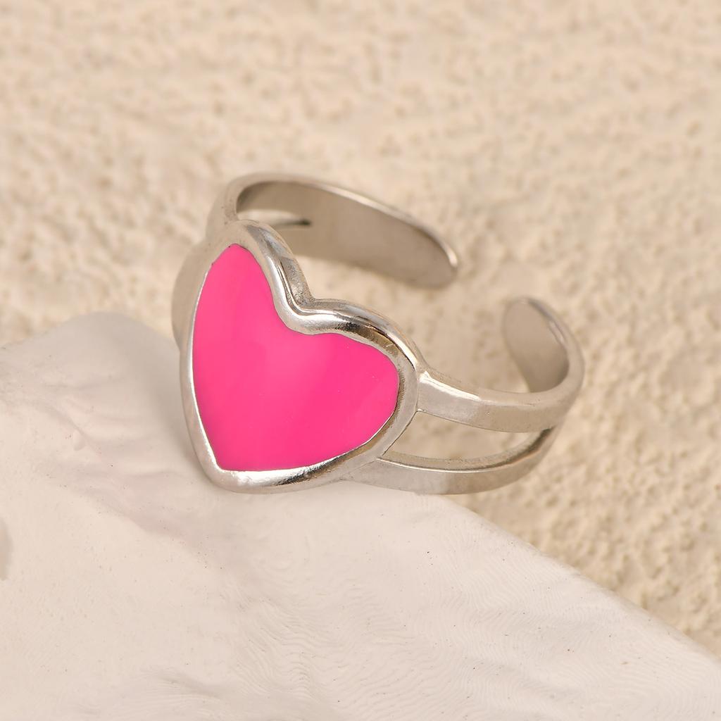 Europeisk och amerikansk oljedroppande rostfritt stål hjärtformad öppen ring Fransk retro pekfingerring