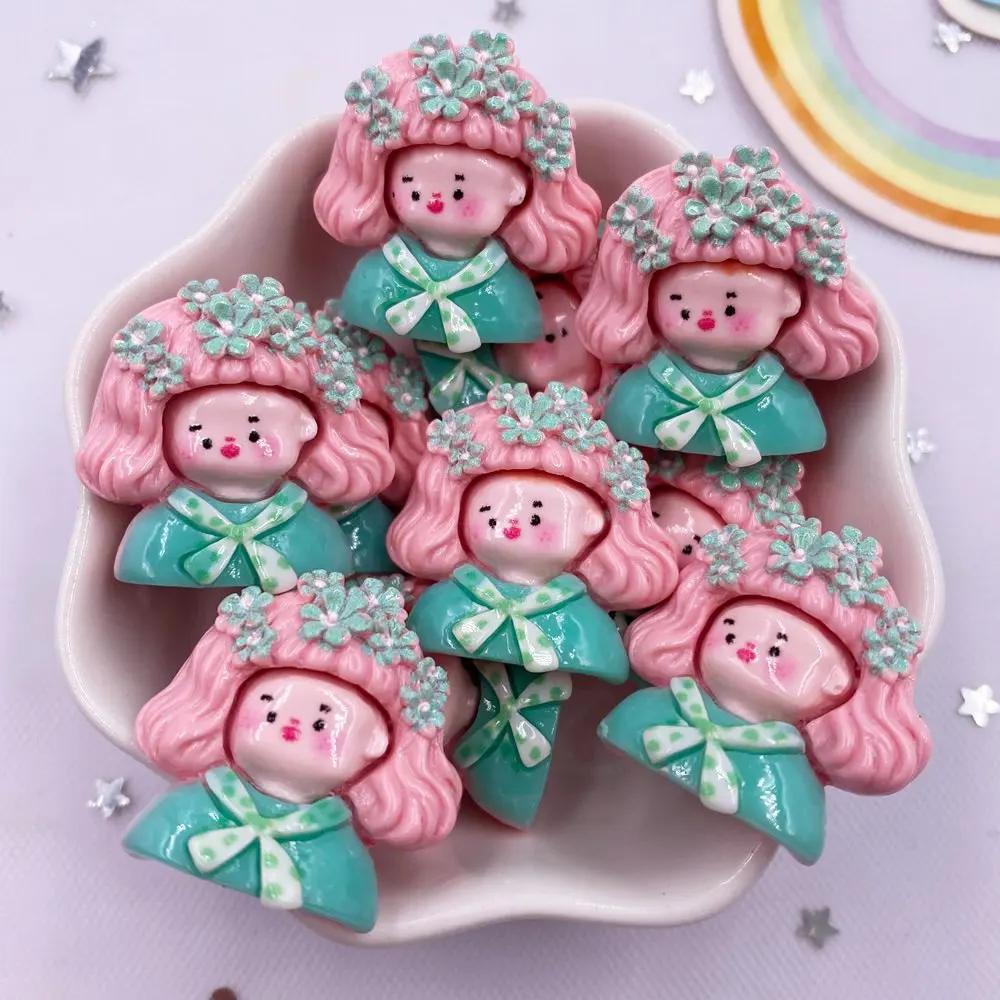10 STÜCKE Kawaii Harz Bunt 3D Cartoon Blume Schleife Mädchen Flache Rückseite Stein Figuren Scrapbook DIY Schlüsselanhänger Dekor Zubehör