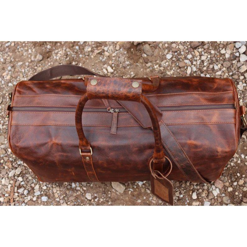 Buffalo Leather Duffle Bag: Handmade Burgundy Weekender Holdall