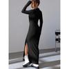 Vestito in Maglia Monocolore Slim Fit a Maniche Lunghe da Donna