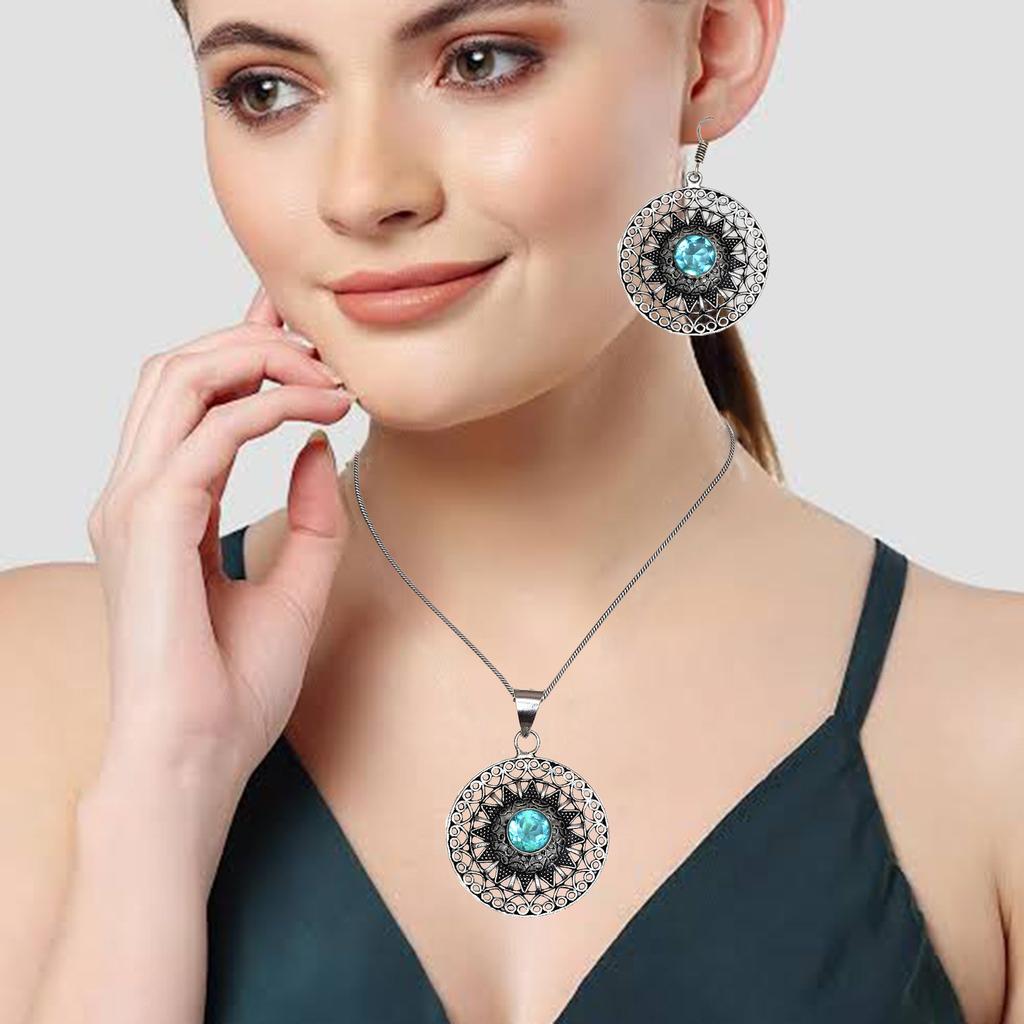 Topaz Blue Pendant Sky Earrings Set Sterling Jewelry Ring Earring