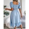 GMXIA Spring and Summer Casual Square-neck Short-sleeved, Waist-cinched, Ruffled A-line Skirt Women's Clothing