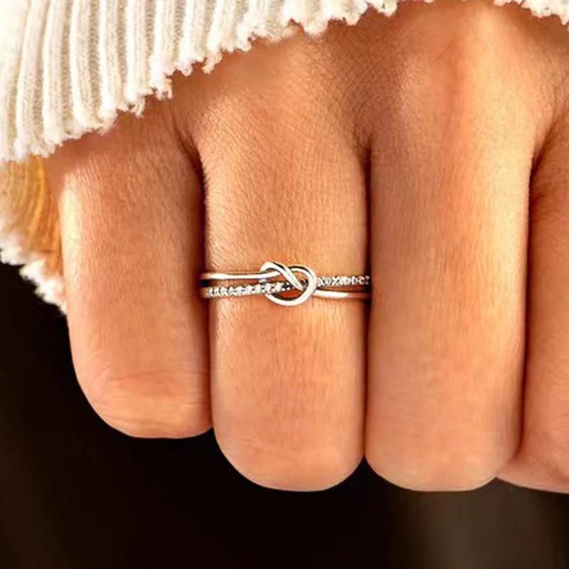 Huitan Chic Knot Design Finger Rings for Women Simple Stylish Daily Wear Female Rings Fashion Versatile Silver Color