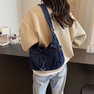 Denim Bag Women's Large Capacity Retro Lightweight Mail Carrier Bag Functional Sports Leisure Messenger Bag Student Backpack
