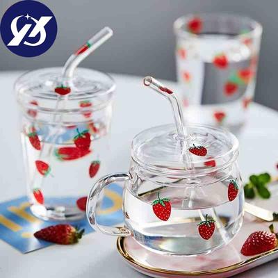 Strawberry Glass Mug With Straw Creative Gh Temperature Resistance Clear Glass Water Cup Household Milk Juice Cups