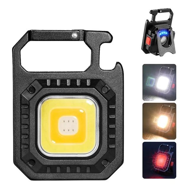 Mini LED Keychain Portable Work Light Pocket Flashlight USB Rechargeable Outdoor Camping Lamp With Window Hammer Bottle Opener