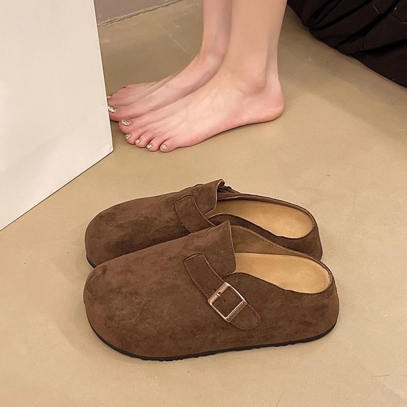 Fashion Versatile Lazy Bag Head Half Slippers Niche Simple Round Head Thick-soled Slippers Women's Wear 2025 Autumn and Winter New Models