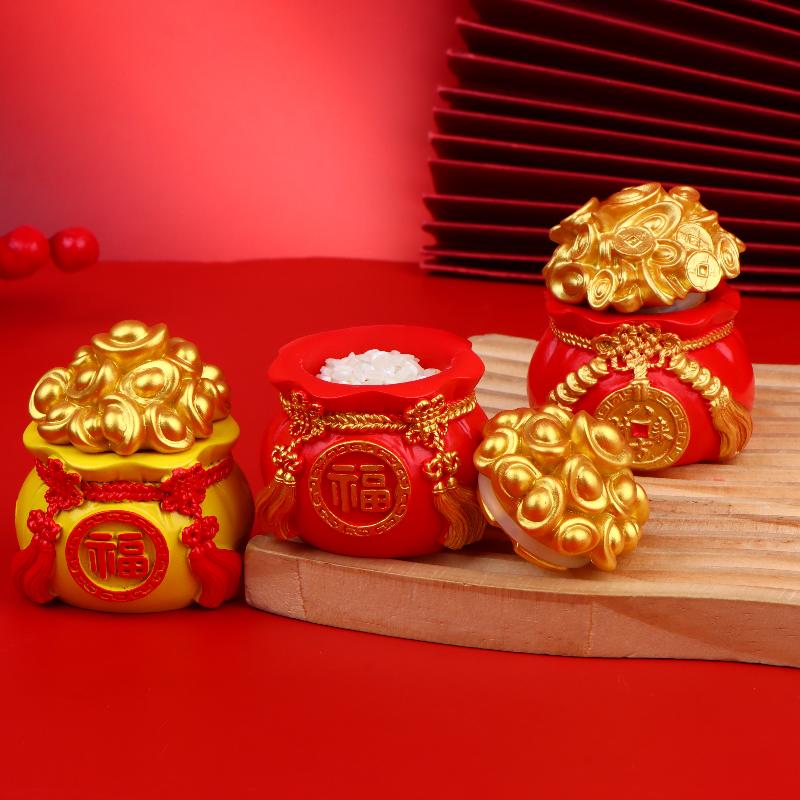 Fortunate Resin Chinese Money Bag Prosperity Figurine for Desk Home Wealth and Fortune Decor