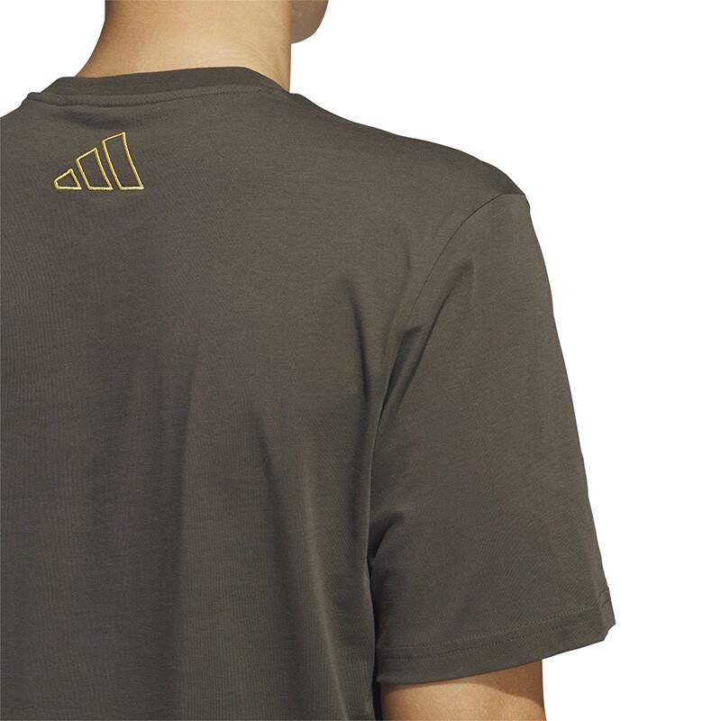 adidas Embroidered Logo Pattern Crew Neck T-Shirt Men Tops Dark-Olive-Green IC1874