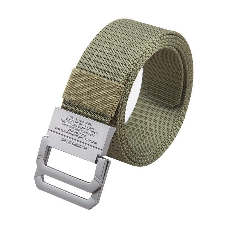 Double-Ring Buckle Nylon Belt for Women Men Alloy Buckle Metal Webbing Belts Outdoor Work Student Military Tactical Unisex Waist