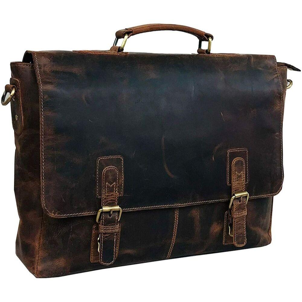16 Zoll Retro Buffalo Hunter Leder Laptop Messenger Bag Büro Aktentasche