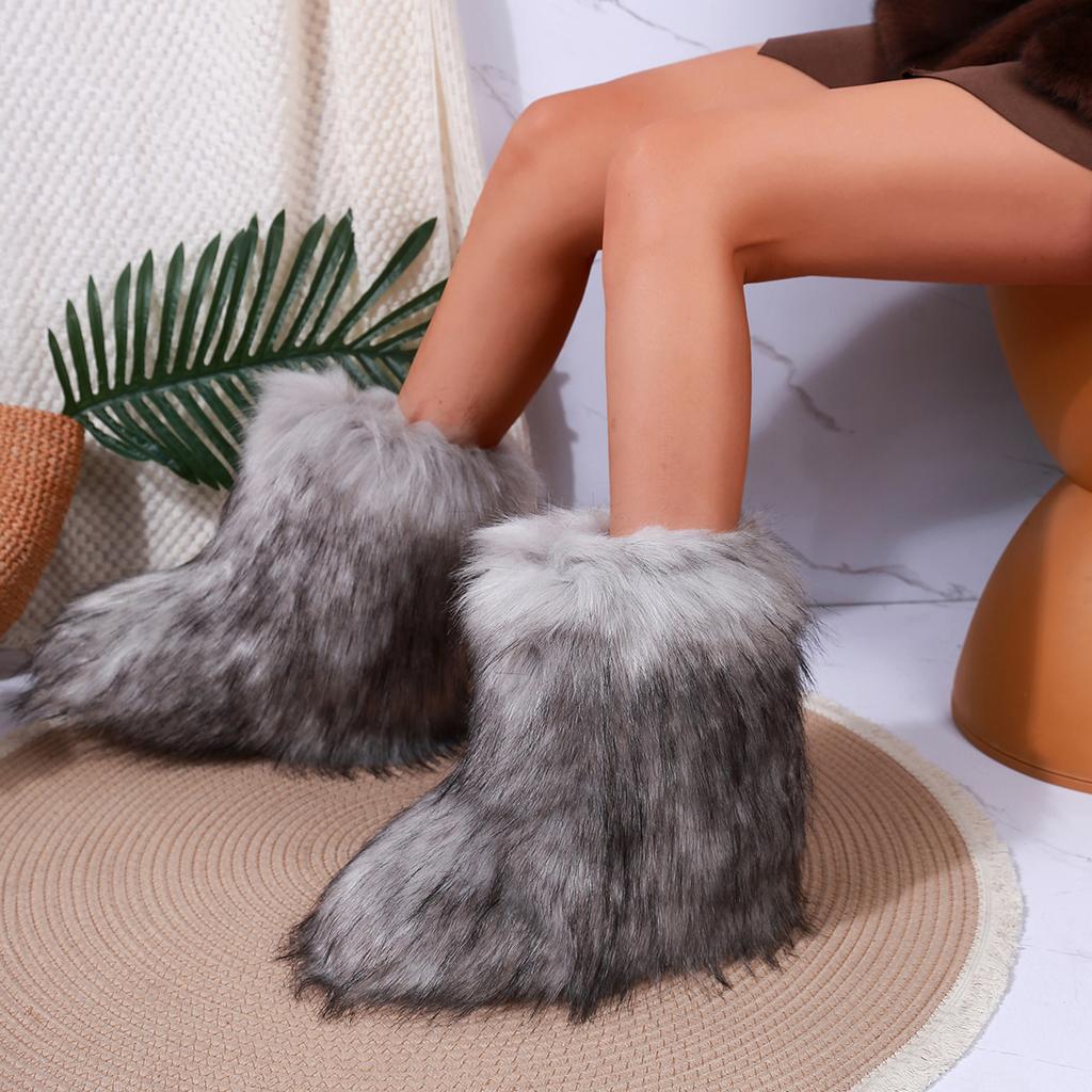 Fashion 2025 New Women Snow Boots Winter Fluffy Mid-Calf Boots Fashion Warm Ankle Boots Luxury Furry Outdoor Comfortable Women Shoes