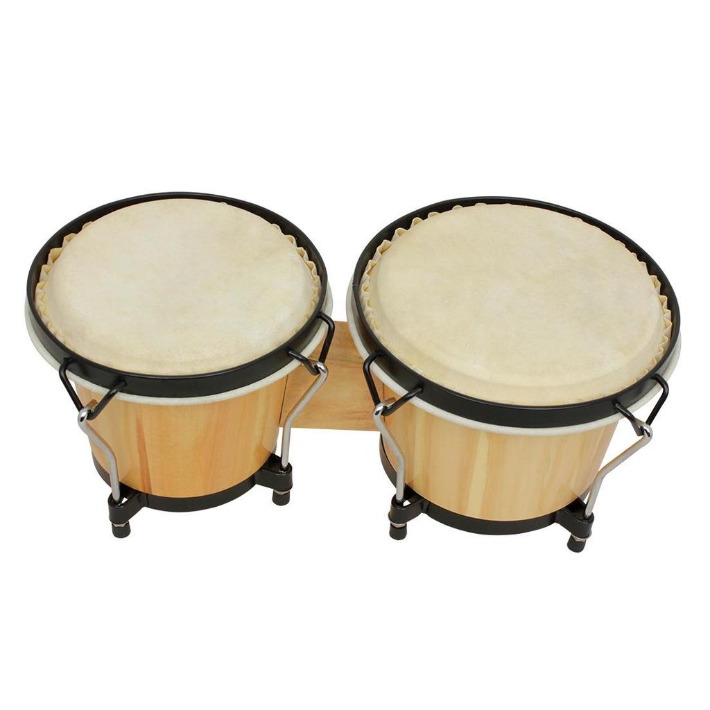 5.5-6 Inch Sheepskin Bongo Drum Set: Original Wood Color Hand Percussion Instrument