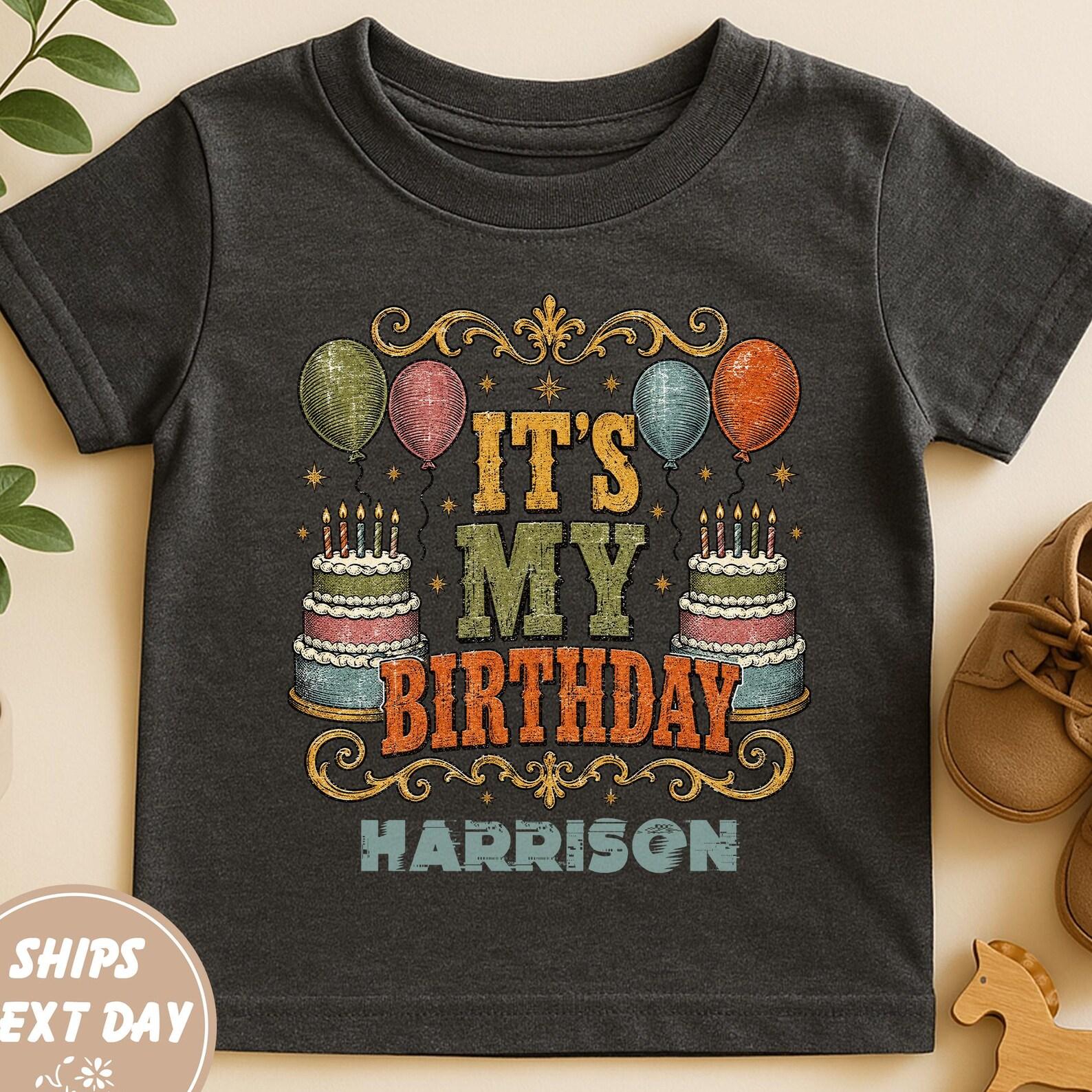 Personalized Birthday Boy Shirt, Retro It s My Birthday Tee, Custom Birthday Party Shirt, Birthday Outfit, Birthday Celebration Tee 130