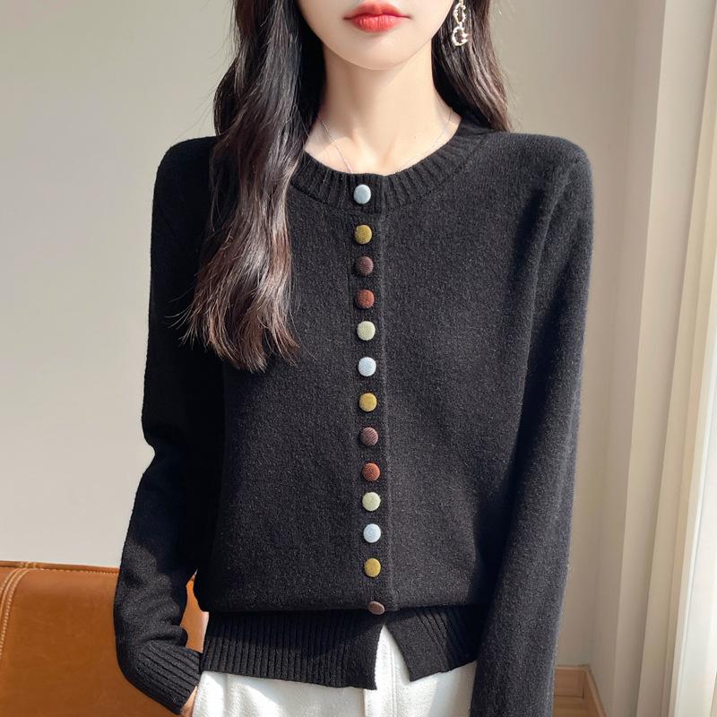 

Женский свитер-кардиган из бархатного трикотажа, приятного к коже - Весенний топ с круглым вырезом XXL чёрный