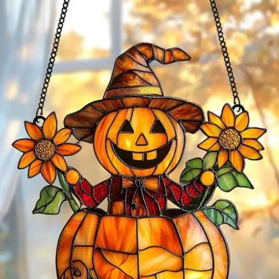 Halloween Hengende Anheng Håndmalt Glassmaleri Vinduspynt med Snor Lett å Henge Solfanger Innendørs Vindusdekorasjon