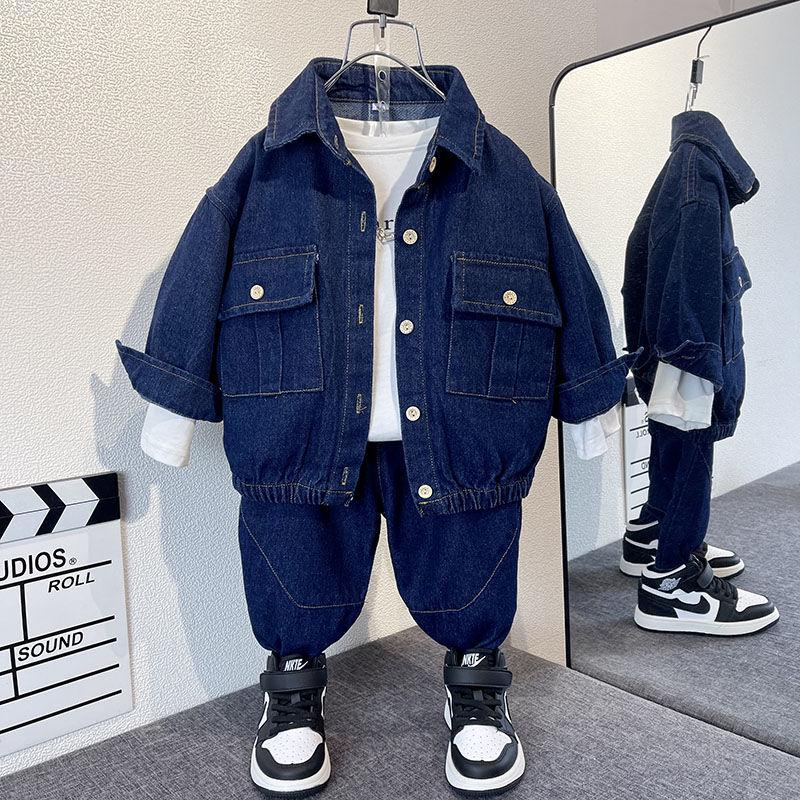 

Trendy Boys Denim Outfit Set for Ages 4-6 - Stylish Autumn/Spring Fashion 2025 90cm темно-синий