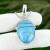 925 Silver Oval Natural Copper Blue Turquoise Sister Bezel Boho Birthday Pendant