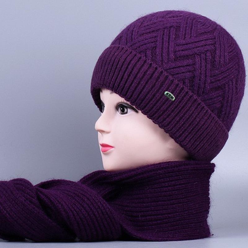 Damski jesienno-zimowy zestaw wełnianej czapki i szalika z ochroną uszu dla osób w średnim i starszym wieku