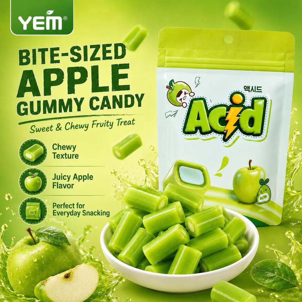 YEM Apfel Geschmack Würfel Gefüllte Gummibonbons 70g | Frischer süßer Apfelgeschmack, weiche federnde Textur, fruchtige innere Füllung