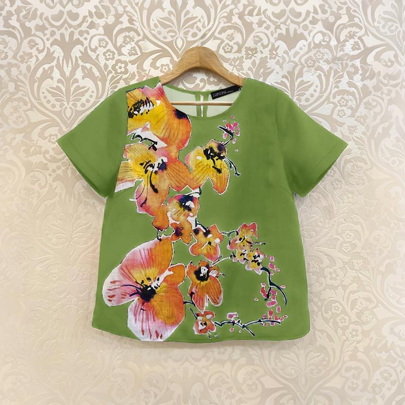 ZANZEA Women Floral Print Summer Casual Round Neck Short Sleeve Blouse