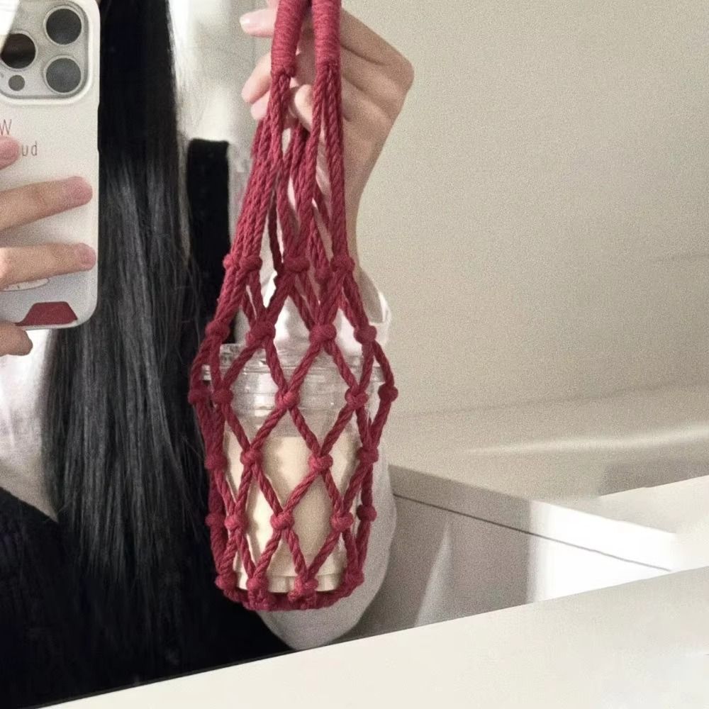 2Pcs Hollow Out Net Bag Cup Cover Woven Crochet Cup Holder Water Bottle Bags  Umbrella Storage