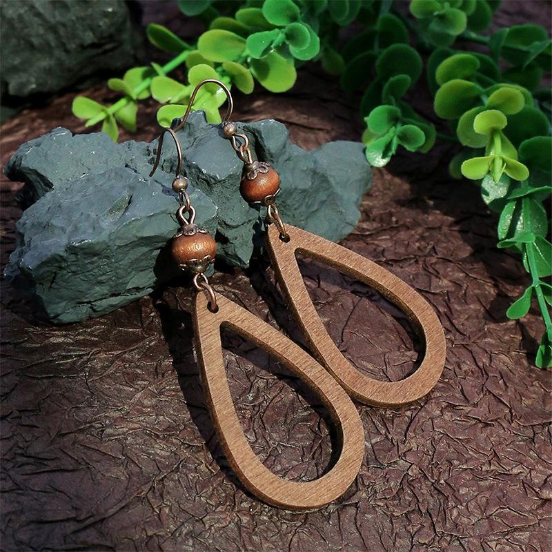 Vintage Ethnic Bohemian Drop Dangle Earrings For Women Wooden Tassel Pearl Beaded Geometric Leaf Flower Round Boho Earrings