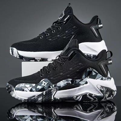 Basketball Shoes Men's Spring and Summer Thick-soled Rebound Men's Shoes Student Campus Fashion Fly-woven Breathable Sneakers