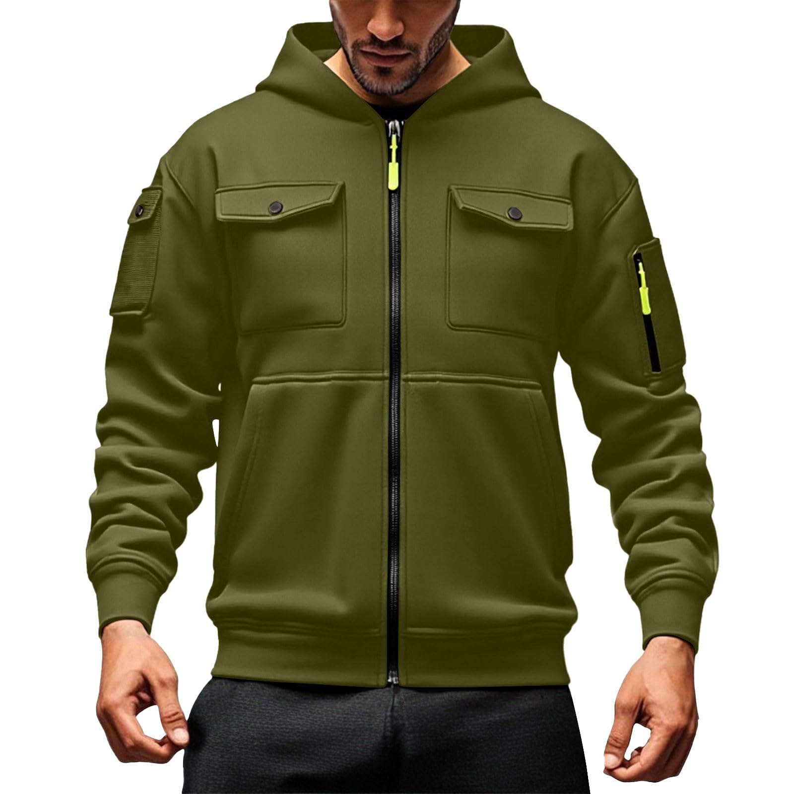 Men s Color Zip Hoodie with Pockets, Hooded Cardigan Sweatshirt L