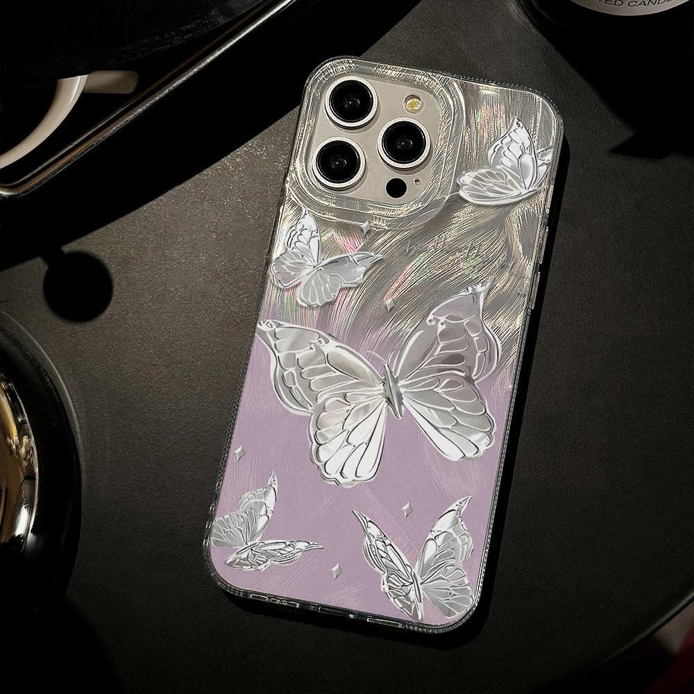 Feather Luster Phone Case for Samsung A53 A14 A33 A12 A32 S24 S23 Plus S20 S21 FE for iPhone 17 15 16 13 Pro 17 16 Pro Max Butterfly Bow Phone Case