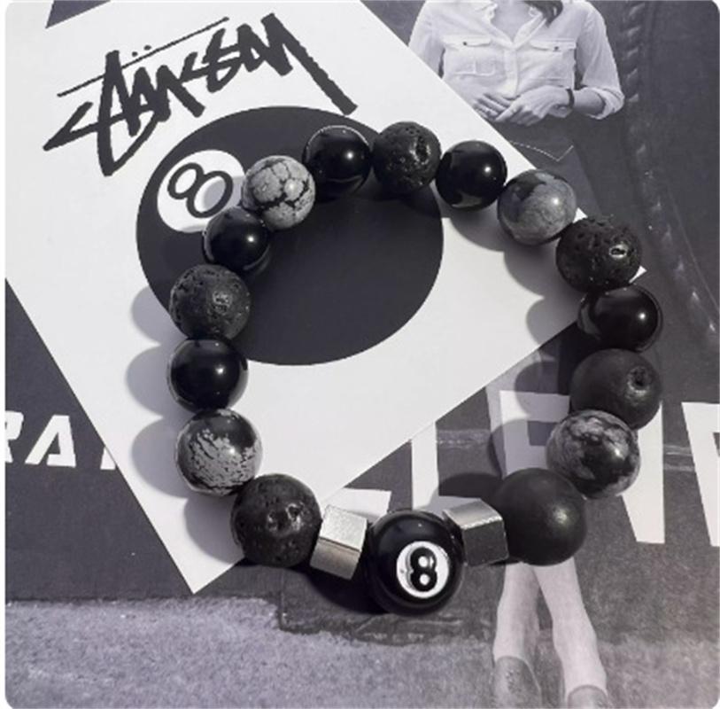 Billiard Black Ball 8 Beads Bracelet Men Women Handmade Beaded Elastic Bracelets Male Hip Hop Rock Grunge Jewelry Accessories
