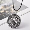 Men Fashion Vintage Silver Norse Viking Letters Wolf&Vegvisir Rune Amulet Alloy Pendant Necklace